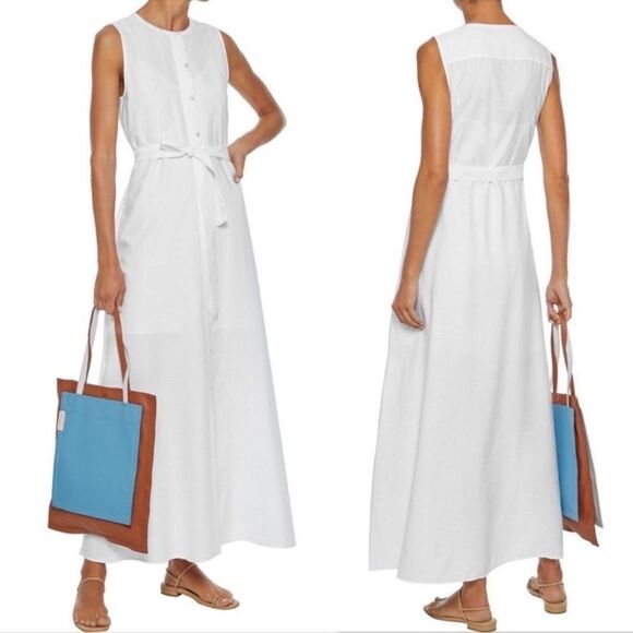 Theory New Shirt Maxi Dress In Florian Twill Sleeveless White Size 10 - Picture 1 of 11